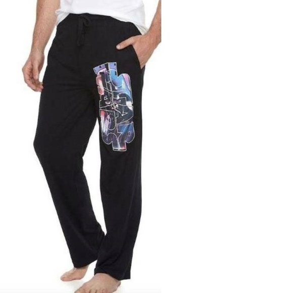 Mens Disney Star Wars Lounge Pants Pajamas Black Small Elastic Waist Fly Front - Picture 1 of 5